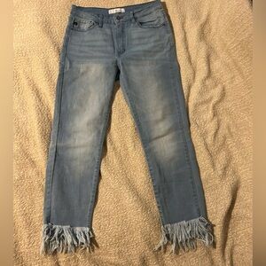Kancan Light denim straight leg frayed high waisted jeans